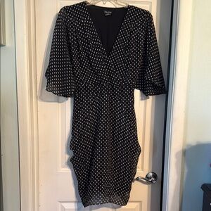 The City Chic (kooples) Black and White Ruched Wrap Midi Dress